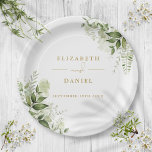 Greenery Floral Elegant Moderne Goldene Hochzeit Pappteller<br><div class="desc">Eleganter Blumengarten Hochzeitszettel personalisiert mit Ihren Namen und besonderen Hochzeitsdatum. Entwickelt von Thisisnotme©</div>