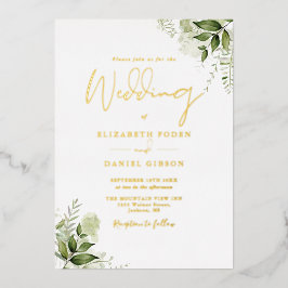 Greenery Floral Elegant Monogram Wedding Gold Folieneinladung
