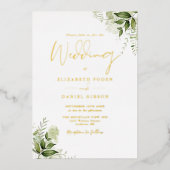 Greenery Floral Elegant Monogram Wedding Gold Folieneinladung (Vorderseite)