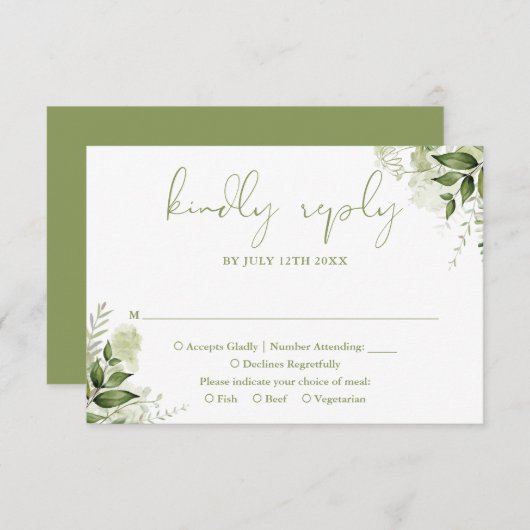 Greenery Floral Elegant Moss Green Wedding RSVP Karte (Vorne/Hinten)
