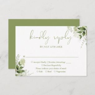 Greenery Floral Elegant Moss Green Wedding RSVP Karte