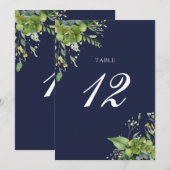 Greenery Floral Elegant Navy Blue Tischnummer (Vorne/Hinten)
