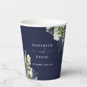 Greenery Floral Elegant Navy Blue Wedding Pappbecher (Vorderseite)