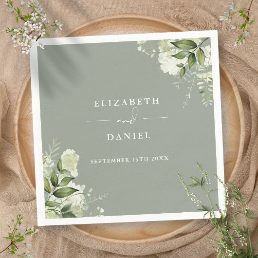 Greenery Floral Elegant Sage Green Wedding Serviette