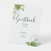 Greenery Floral Elegant Script Gäestbook Sockelschild (Vorderseite)