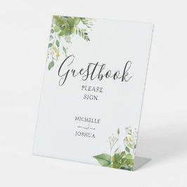 Greenery Floral Elegant Script Gäestbook Sockelschild