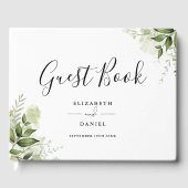 Greenery Floral Elegant Script Photo Wedding Gästebuch (Vorderseite)