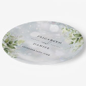Greenery Floral Elegant Winter Wedding Pappteller (Schrägansicht)