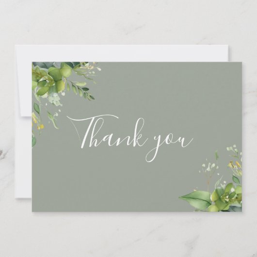 Greenery Floral Elegante Script Sage Green Dankeskarte (Vorderseite)