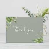 Greenery Floral Elegante Script Sage Green Dankeskarte (Stehend Vorderseite)