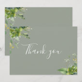 Greenery Floral Elegante Script Sage Green Dankeskarte (Vorne/Hinten)
