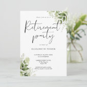 Greenery Floral Elegantes Script Retirement Party Einladung (Stehend Vorderseite)