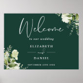 Greenery Floral Emerald Green Wedding Welcome Sign Poster (Vorne)