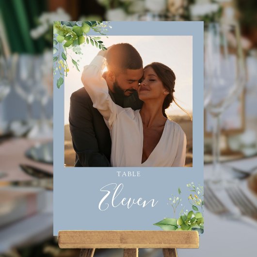 Greenery Floral Foto Dusty Blue Tischnummer