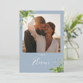 Greenery Floral Foto Dusty Blue Tischnummer (Stehend Vorderseite)