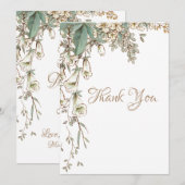 Greenery Floral Garland Script Elegante Hochzeit Dankeskarte (Vorne/Hinten)
