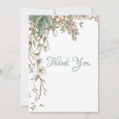 Greenery Floral Garland Script Elegante Hochzeit Dankeskarte (Vorderseite)