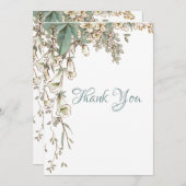 Greenery Floral Garland Script Elegante Hochzeit Dankeskarte (Vorne/Hinten)