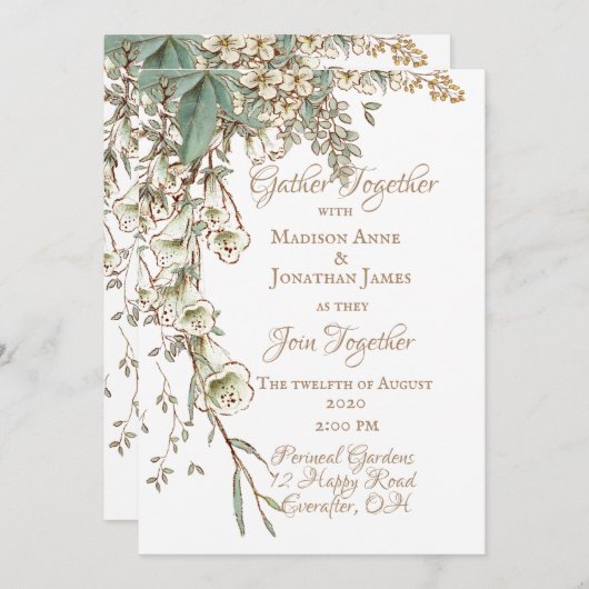 Greenery Floral Garland Script Elegante Hochzeit Einladung (Vorne/Hinten)