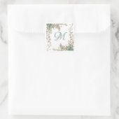 Greenery Floral Garland Script Monogram Elegant Quadratischer Aufkleber (Tasche)