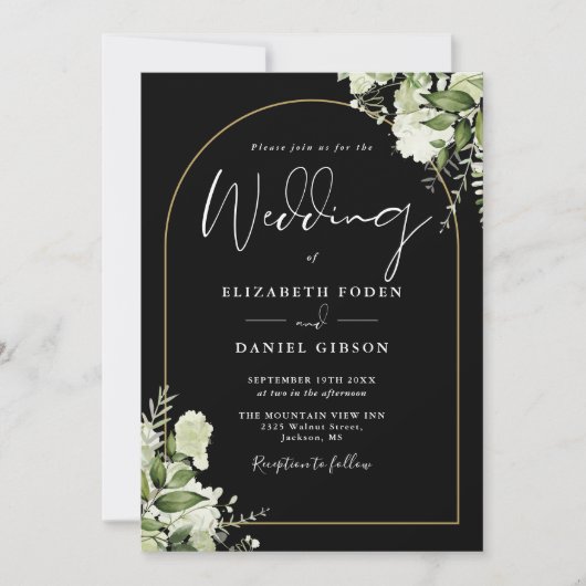 Greenery Floral Gold Arch QR Code Wedding Einladung (Vorderseite)