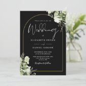 Greenery Floral Gold Arch QR Code Wedding Einladung (Stehend Vorderseite)