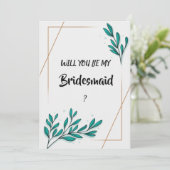 Greenery Floral Gold Foil Blätter Bridesmaid Einladung (Stehend Vorderseite)