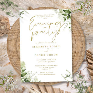 Greenery Floral Gold Wedding Abend Party Einladung