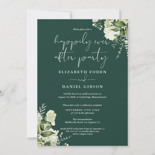 Greenery Floral Happy End Hochzeit Einladung (Vorderseite)