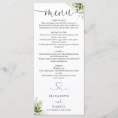 Greenery Floral Heart Script Wedding Dinner Menükarte (Vorderseite)