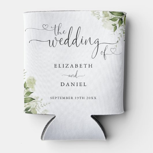 Greenery Floral Heart Script Wedding Dosenkühler (Vorderseite)