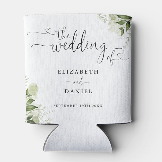 Greenery Floral Heart Script Wedding Dosenkühler (Rückseite)