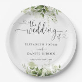 Greenery Floral Heart Script Wedding Pappteller (Vorderseite)
