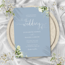Greenery Floral Hearts Script Dusty Blue Wedding