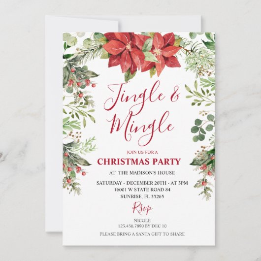 Greenery Floral Jingle & Mingle Winter Christmas Einladung (Vorderseite)