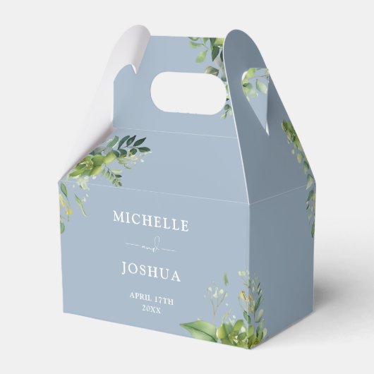 Greenery Floral Modern Dusty Blue Wedding Geschenkschachtel (Rückseite)