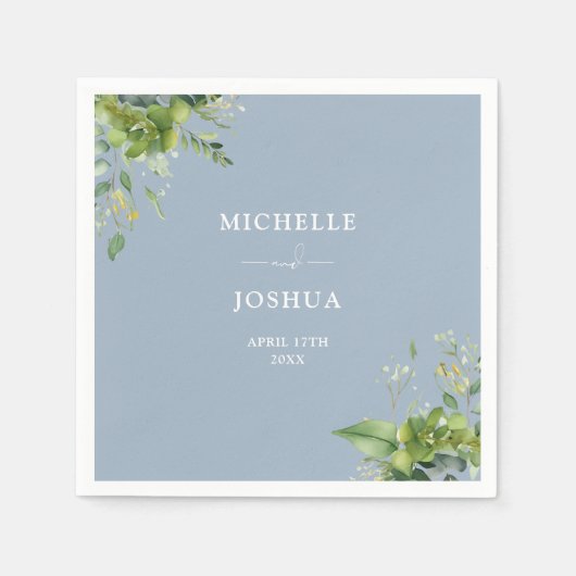 Greenery Floral Modern Dusty Blue Wedding Serviette (Vorderseite)