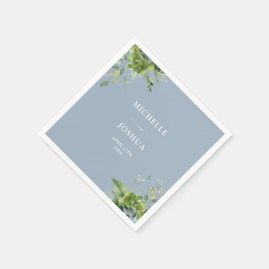 Greenery Floral Modern Dusty Blue Wedding Serviette (Ecke)