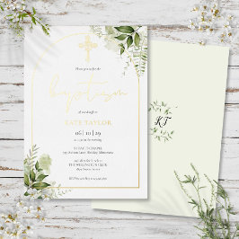 Greenery Floral Monogram Baptism Arch Gold Folieneinladung