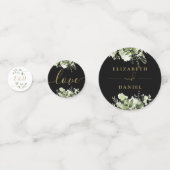 Greenery Floral Monogram Black and Gold Wedding Konfetti (Vorderseiten)