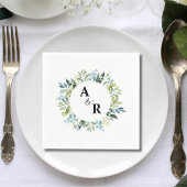 Greenery Floral Monogram Custom Wedding Cocktail Serviette
