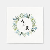 Greenery Floral Monogram Custom Wedding Cocktail Serviette (Vorderseite)