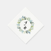 Greenery Floral Monogram Custom Wedding Cocktail Serviette (Ecke)