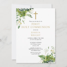 Greenery Floral Monogram First Holy Communion Save The Date
