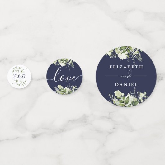 Greenery Floral Monogram Navy Blue Wedding Konfetti (Vorderseiten)