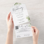Greenery Floral Monogram QR Code Wedding All In One Einladung (Abreißen)