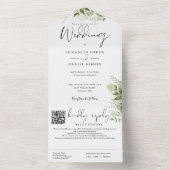 Greenery Floral Monogram QR Code Wedding All In One Einladung (Innen Boden)