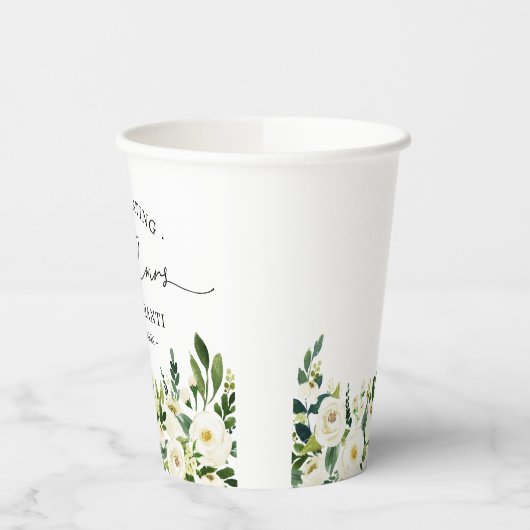 Greenery Floral Mr. und Mrs. Heart Script Wedding Pappbecher (Links)