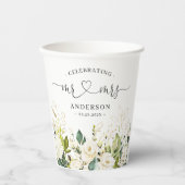 Greenery Floral Mr. und Mrs. Heart Script Wedding Pappbecher (Vorderseite)