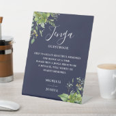 Greenery Floral Navy Blue Jenga Wedding Gästebuch Sockelschild (In SItu)